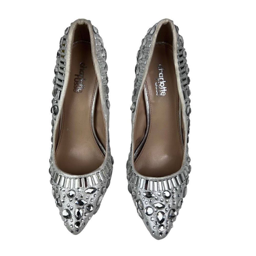 Charlotte Russe Elsa Heels Silver Studded Rhinestone Embellished 4.5 Heel Size 8